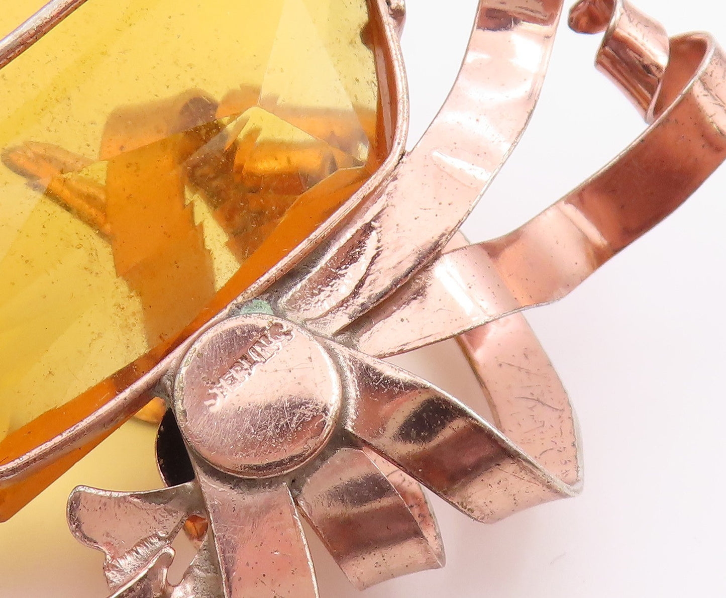 925 Silver  Vintage Rose Plated Wire Wrapped Orange Quartz Brooch Pin  BP9720