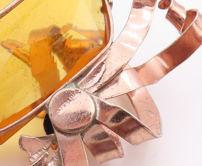 925 Silver  Vintage Rose Plated Wire Wrapped Orange Quartz Brooch Pin  BP9720