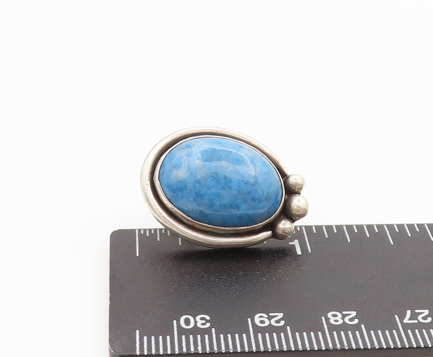 925 Silver  Vintage Oval Blue Aventurine Halo Solid Border Earrings  EG12586