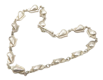 925 Sterling Silver  Vintage Floral Motif Link Chain Necklace  NE2482