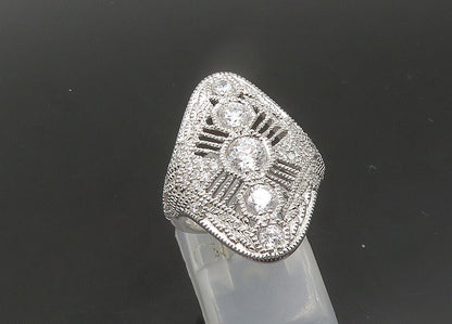 925 Sterling Silver  Vintage Cubic Zirconia Shiny Cocktail Ring Sz 5  RG21867