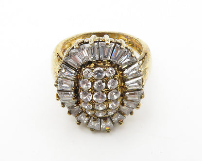 925 Sterling Silver  Vintage Cubic Zirconia Floral Cocktail Ring Sz 6  RG14194
