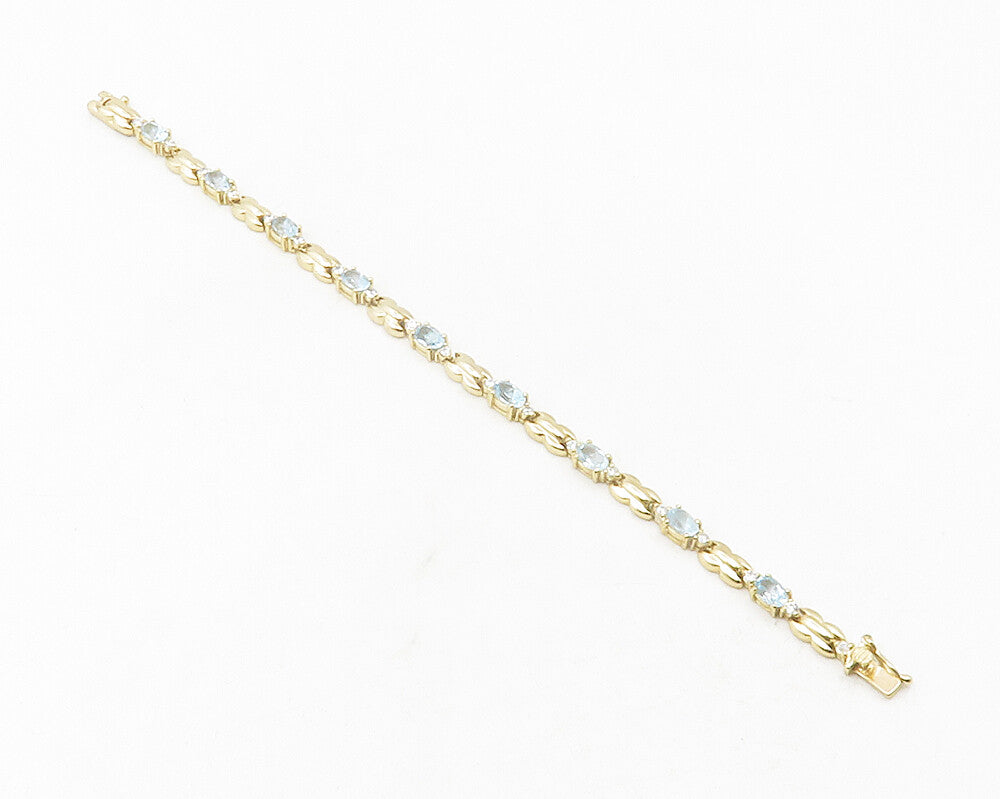 925 Sterling Silver  Blue & White Topaz Gold Plated Chain Bracelet  BT4747