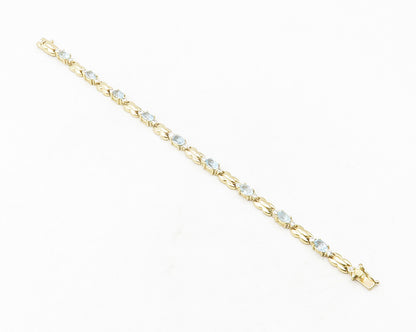 925 Sterling Silver  Blue & White Topaz Gold Plated Chain Bracelet  BT4747