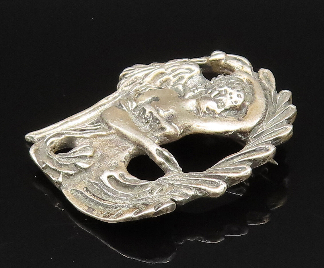 925 Sterling Silver  Vintage Antique Goddess Mermaid Brooch Pin  BP9627