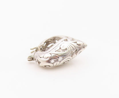925 Sterling Silver Vintage Earrings Elegant Scrollwork Love Heart Hoop  EG14395