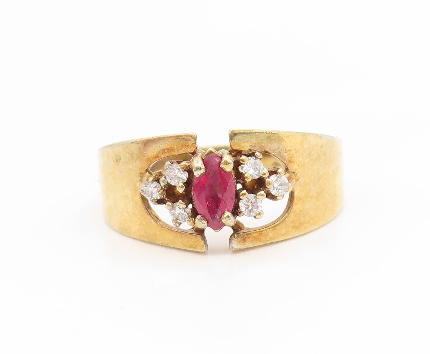 925 Sterling Silver Vintage Ring Gold Plated Ruby & Topaz Band  Sz 9  RG35290