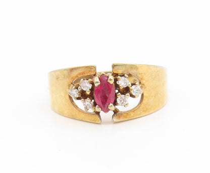 925 Sterling Silver Vintage Ring Gold Plated Ruby & Topaz Band  Sz 9  RG35290