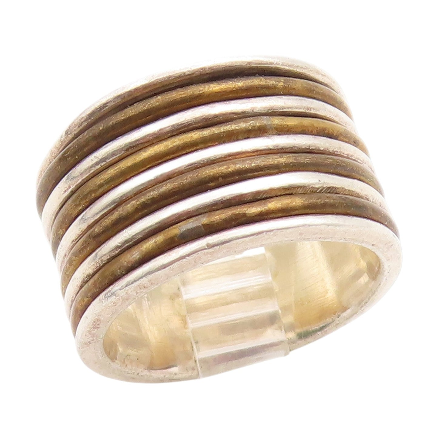 925 Sterling Silver Vintage Ring Two Tone Modernist Wide Band  Sz 6.5  RG34843