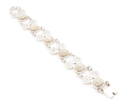 925 Sterling Silver Vintage Bracelet Designer Cabochon Round Gemstones  BT11154