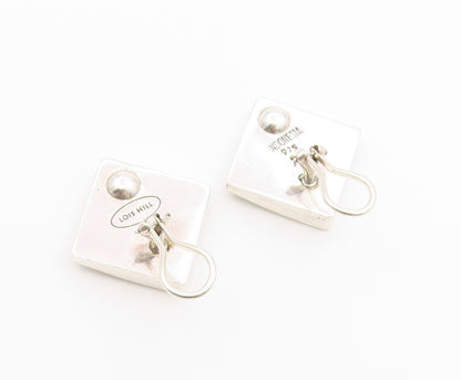 925 Sterling Silver Vintage Earrings LOIS HILL Scrollwork Square Clip On EG14479