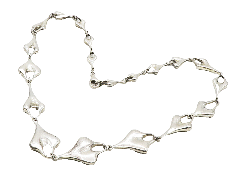 RLM STUDIO 925 Silver  Vintage Shiny Sculpted Link Chain Necklace  NE2222