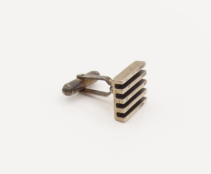 MICHEL PLUMA 925 Sterling Silver Vintage Brutalist Line Square Cuff Links TR3522