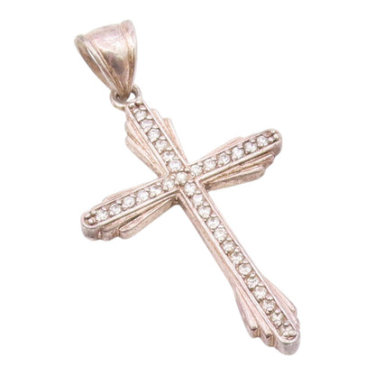 925 Sterling Silver  Vintage Cubic Zirconia Religious Cross Pendant  PT16746
