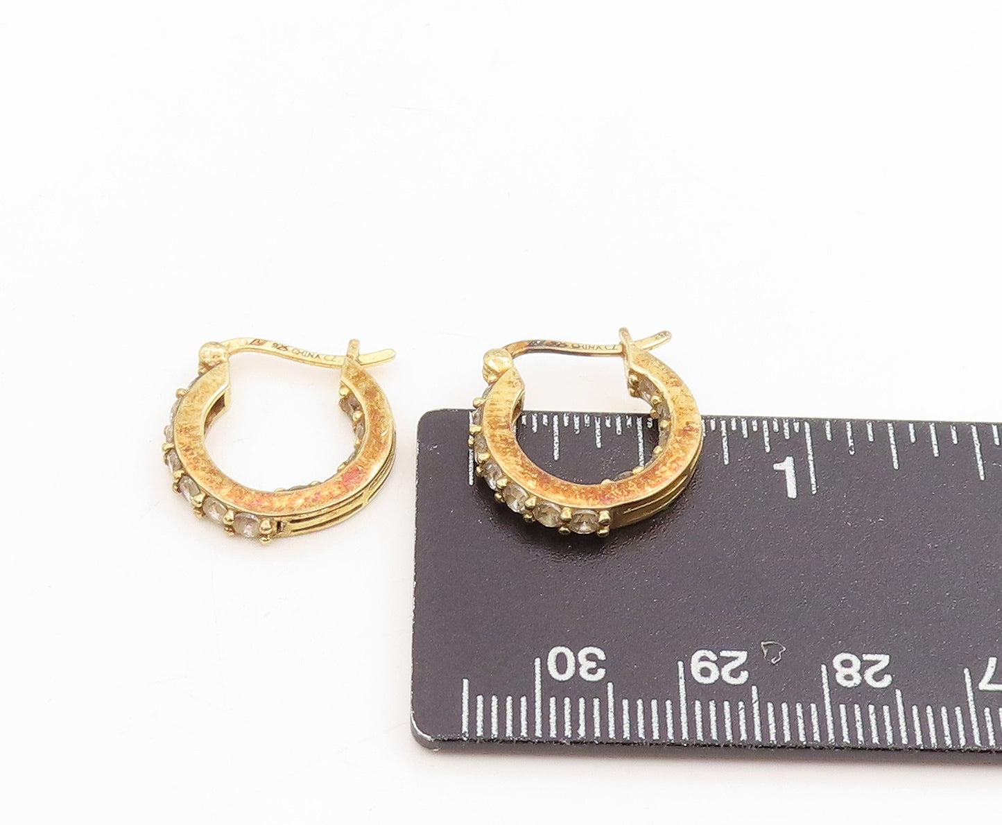 925 Sterling Silver Vintage Earrings Gold Plated Round CZ Huggie Hoops  EG13968