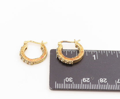 925 Sterling Silver Vintage Earrings Gold Plated Round CZ Huggie Hoops  EG13968