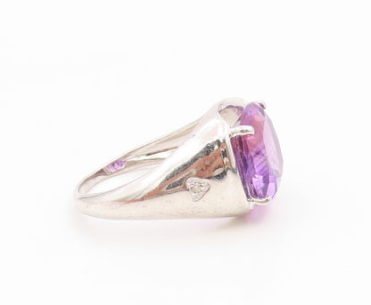 925 Sterling Silver Vintage Ring Real Diamonds & Amethyst Band  Sz 10  RG36051