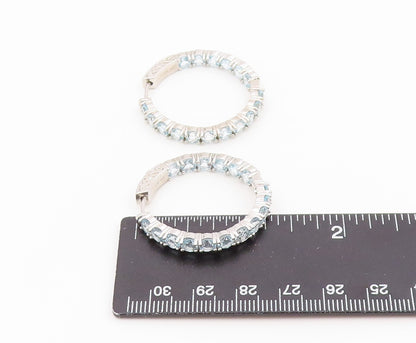 925 Sterling Silver Vintage Earrings Elegant Round Cut Blue Topaz Hoops  EG14454