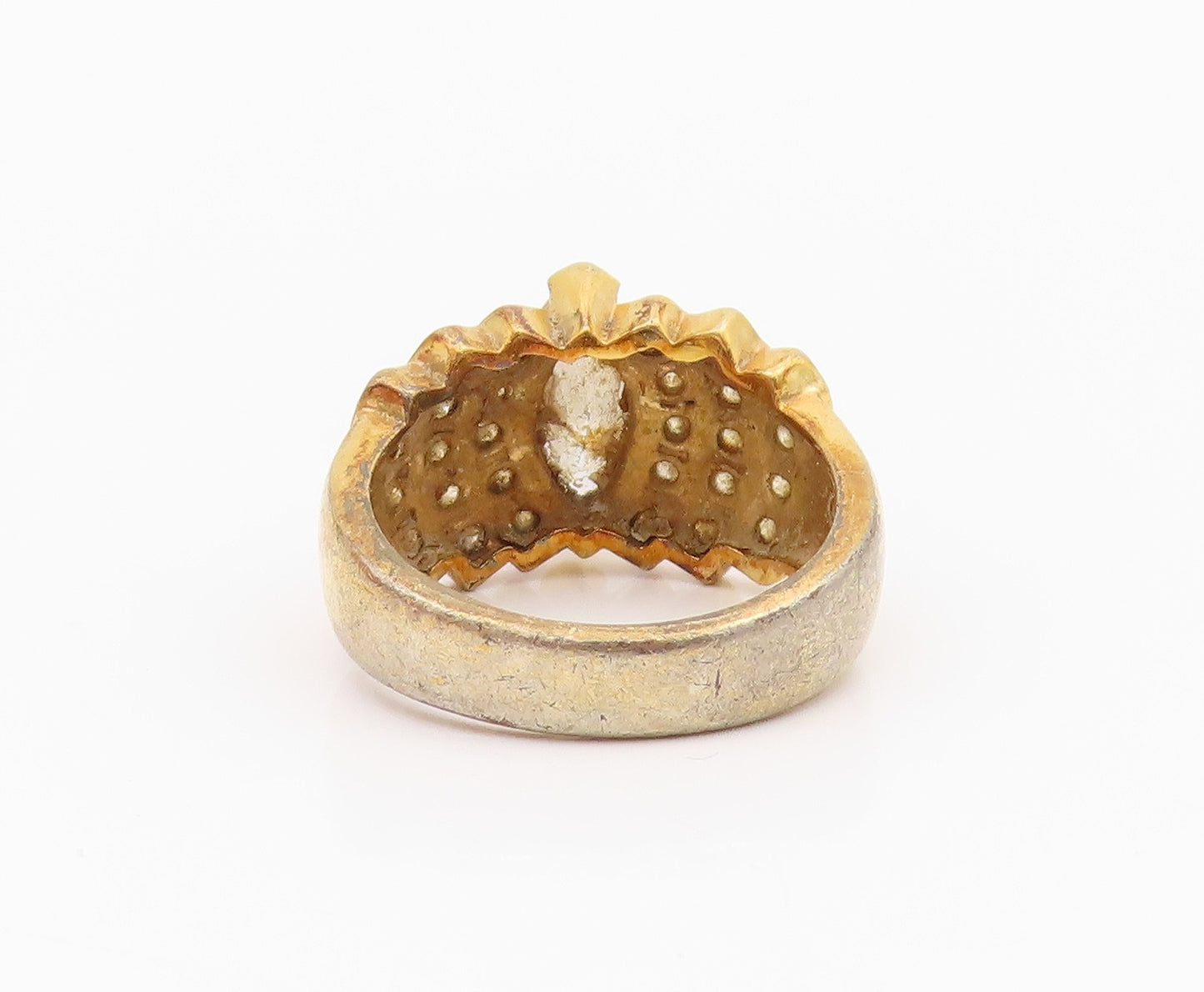 925 Sterling Silver Vintage Ring Gold Plated Marquise & Round CZ  Sz 8  RG33064