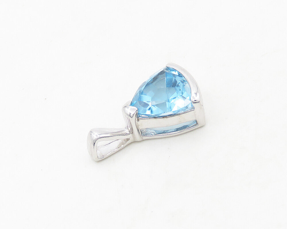 925 Sterling Silver  Faceted Blue Topaz Shiny Drop Pendant  PT15028