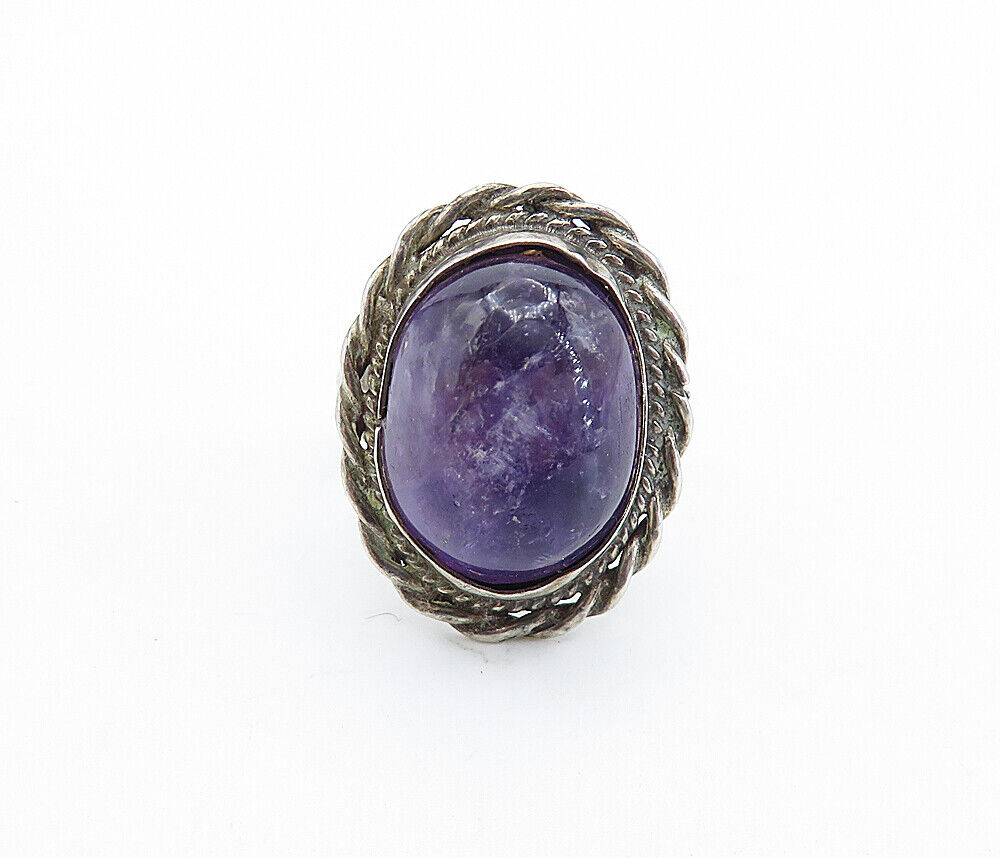 MEXICO 925 Silver  Vintage Cabochon Cut Amethyst Cocktail Ring Sz 6.5  RG6647