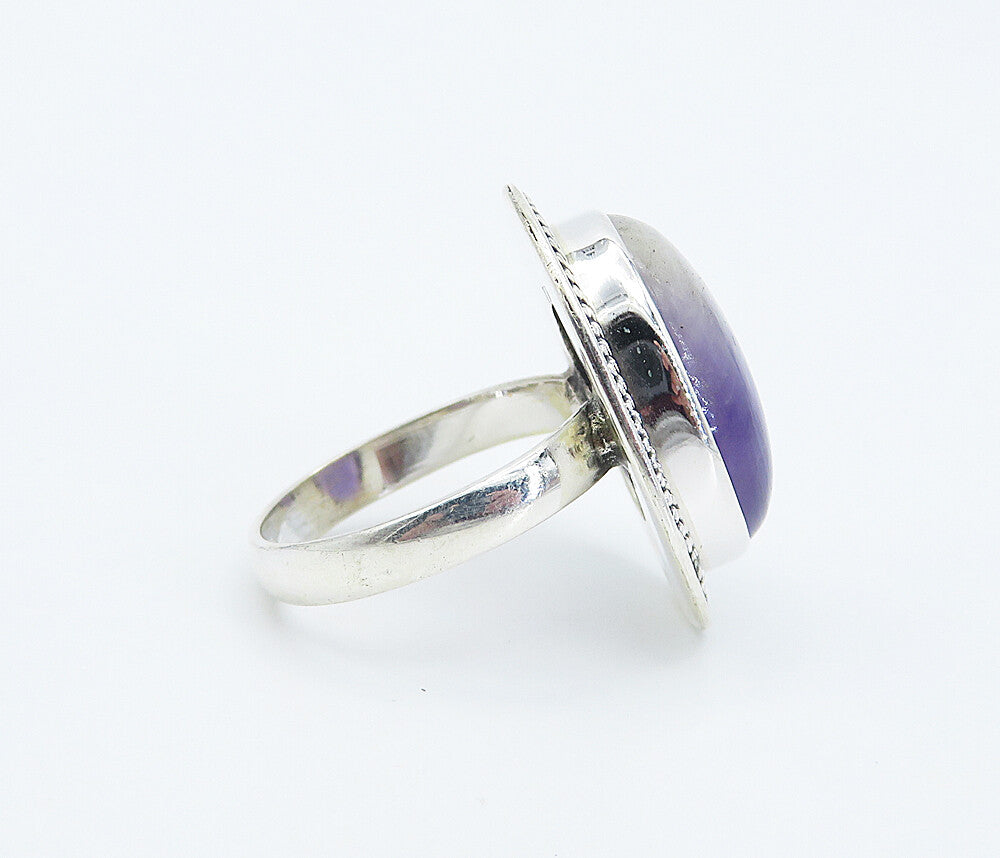 925 Sterling Silver  Cabochon Cut Amethyst Twist Cocktail Ring Sz 9  RG8312