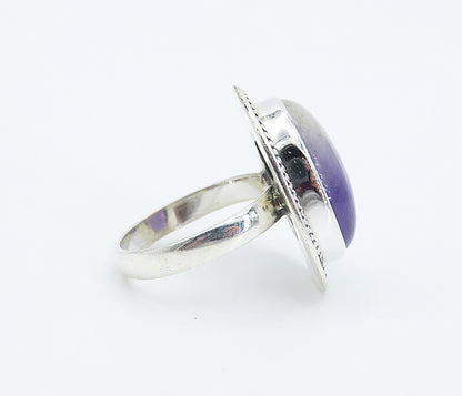 925 Sterling Silver  Cabochon Cut Amethyst Twist Cocktail Ring Sz 9  RG8312