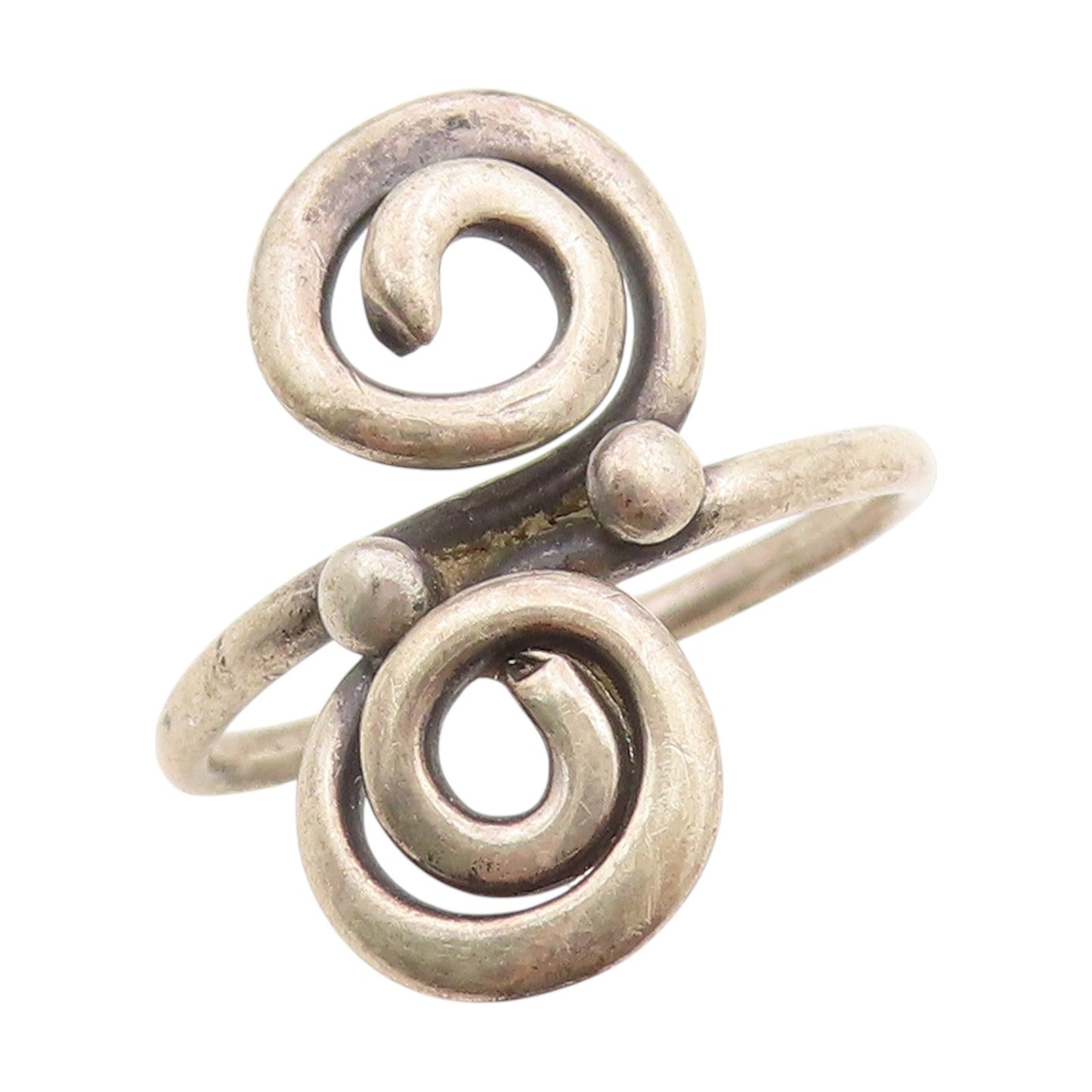 925 Sterling Silver Vintage Ring Double Spiral Coil Bypass Band  Sz 7.5  RG34250