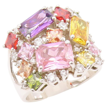 925 Sterling Silver Vintage Ring Multi Gemstone Cluster Band  Sz 10.5  RG36437
