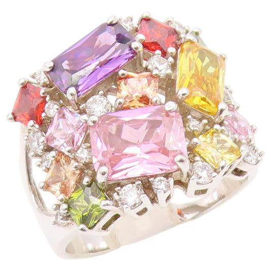 925 Sterling Silver Vintage Ring Multi Gemstone Cluster Band  Sz 10.5  RG36437