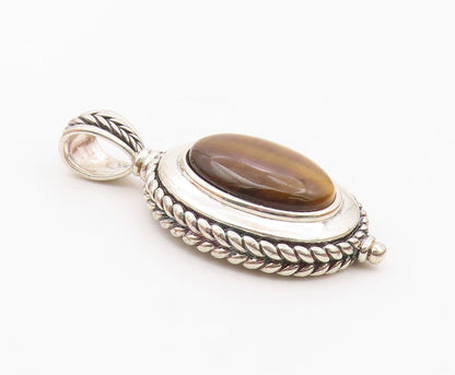 925 Sterling Silver  Vintage Cabochon Cut Tiger's Eye Wheat Pendant  PT17549