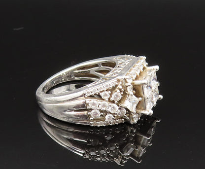925 Silver  Vintage Multi Square & Round Cubic Zirconia Ring Sz 8.5  RG25665