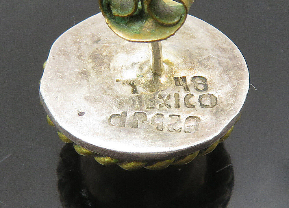 MEXICO 925 Sterling Silver  Vintage Two Tone Twist Dome Stud Earrings  EG10776