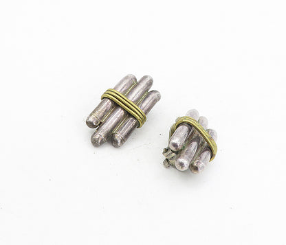 MEXICO 925 Sterling Silver  Vintage 2 Tone Wrapped Non Pierce Earrings  EG4020