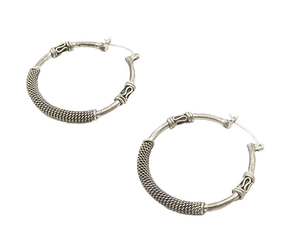 925 Sterling Silver  Vintage Dark Tone Rope Twist Swirl Hoop Earrings  EG7815