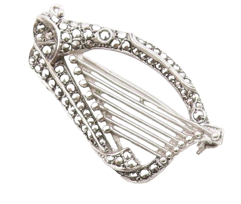 925 Sterling Silver  Vintage Sparkling Harm Instrument Brooch Pin  BP8359