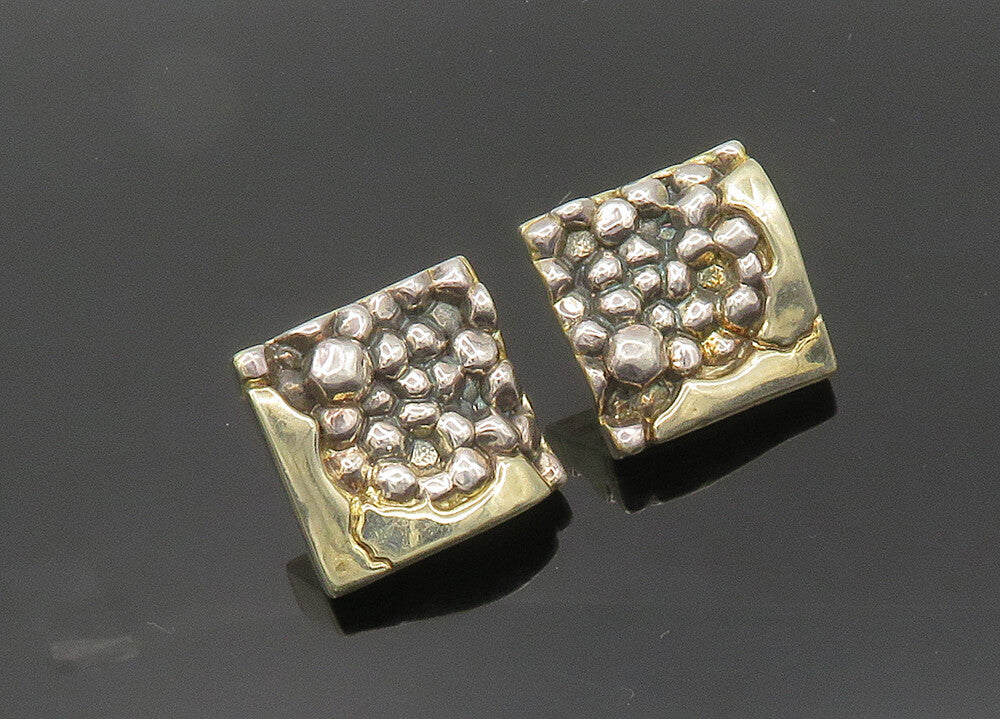 N.S. BARON 925 Silver & 14K GOLD  Vintage Sculpted Drop Earrings  EG10064