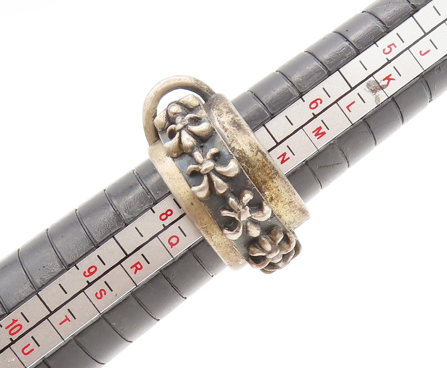 BERYLL USA 925 Silver  Vintage Carved Flower Band Solid Ring Sz 7.75  RG26881