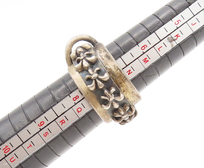 BERYLL USA 925 Silver  Vintage Carved Flower Band Solid Ring Sz 7.75  RG26881