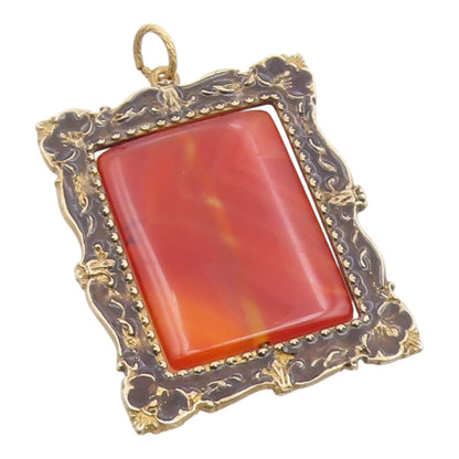 925 Sterling Silver Vintage Pendant Gold Plated Carnelian Spinner Fob  PT26075