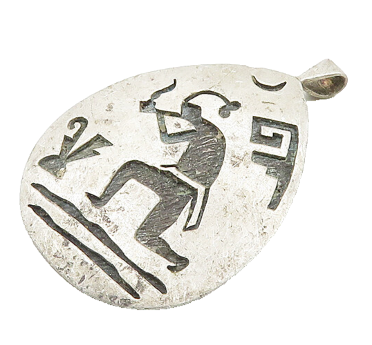 NAVAJO ZUNI 925 Sterling Silver  Vintage Oxidized Dancer Pendant  PT15199
