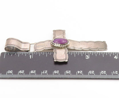 925 Sterling Silver Vintage Pendant NAVAJO Amethyst Religious Cross  PT26119