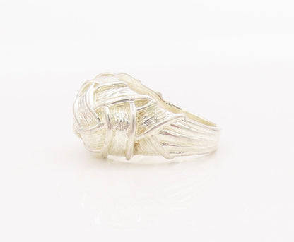 925 Sterling Silver Vintage Ring Domed Solid Carved Trellis Ribbon Sz 7  RG28341