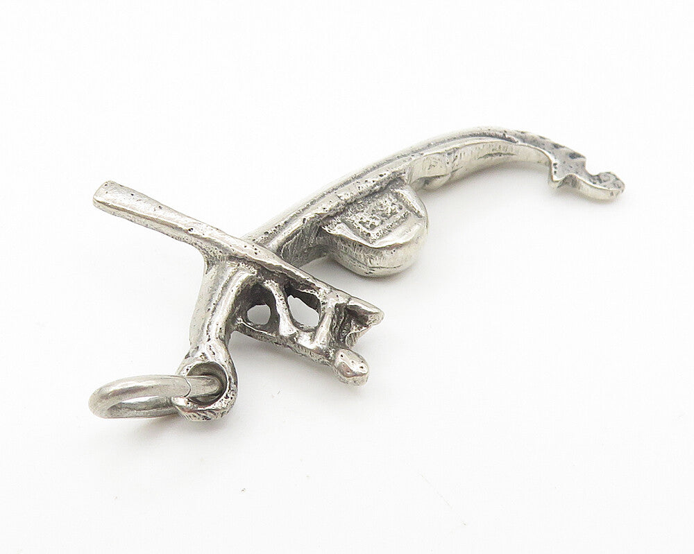 925 Sterling Silver  Vintage Dark Tone Man Rowing Gondola Boat Pendant  PT9107