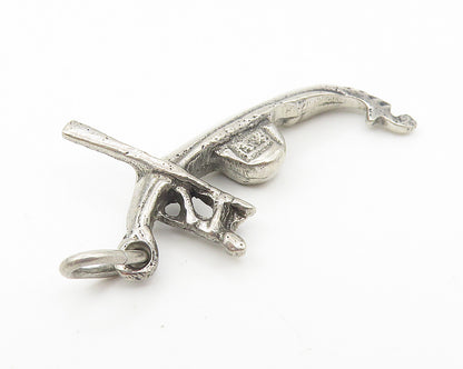 925 Sterling Silver  Vintage Dark Tone Man Rowing Gondola Boat Pendant  PT9107