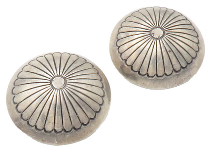 NAVAJO 925 Sterling Silver Vintage Floral Dome Non Pierce Earrings EG7412