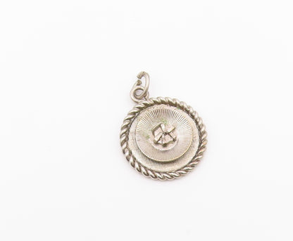 925 Sterling Silver  Vintage Shiny Round Twist Border Drop Pendant  PT18399