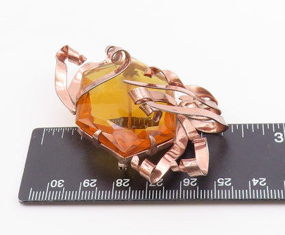 925 Silver  Vintage Rose Plated Wire Wrapped Orange Quartz Brooch Pin  BP9720