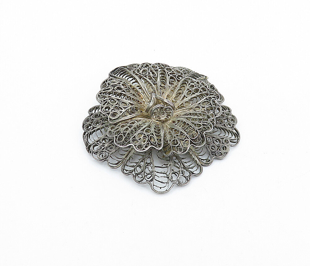 925 Sterling Silver  Vintage Antique Dark Tone Filigree Brooch Pin  BP1129