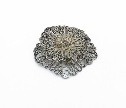925 Sterling Silver  Vintage Antique Dark Tone Filigree Brooch Pin  BP1129